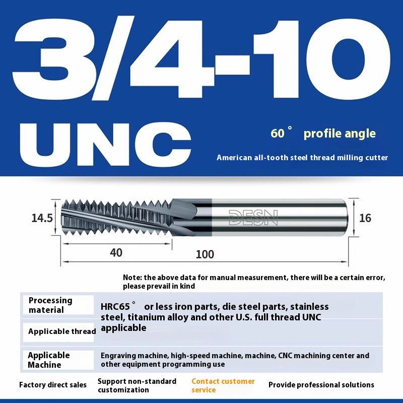 1115-65° high hard tungsten carbide thread milling cutter Long tooth full tooth alloy American thread milling cutter UNC UNF aluminum stainless steel Shandong Denso Pricision Tools Co.,Ltd.